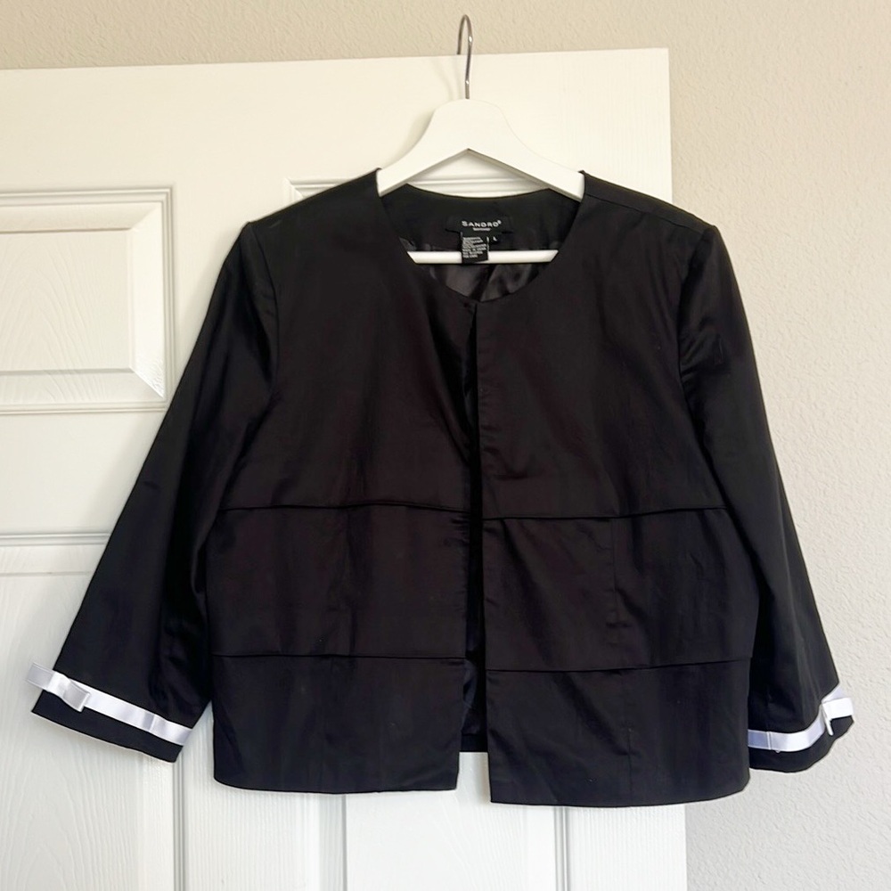 SANDRO CROPPED BOW JACKET WOMENS LARGE - Picture 1 of 5